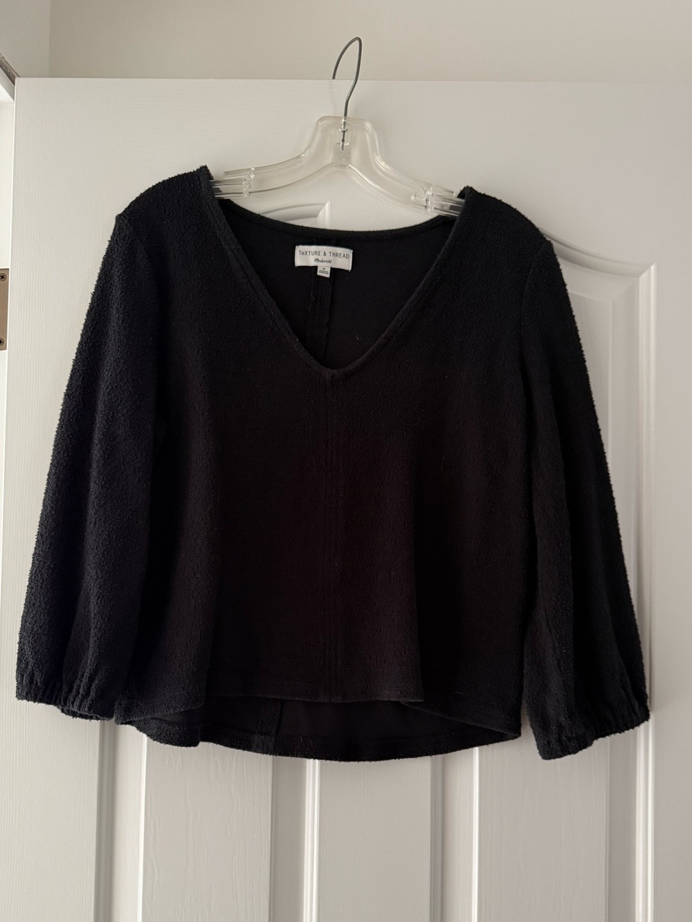 Madewell Texture & Thread Black V-Neck 3/4 Sleeve Black Women's Top - Size M